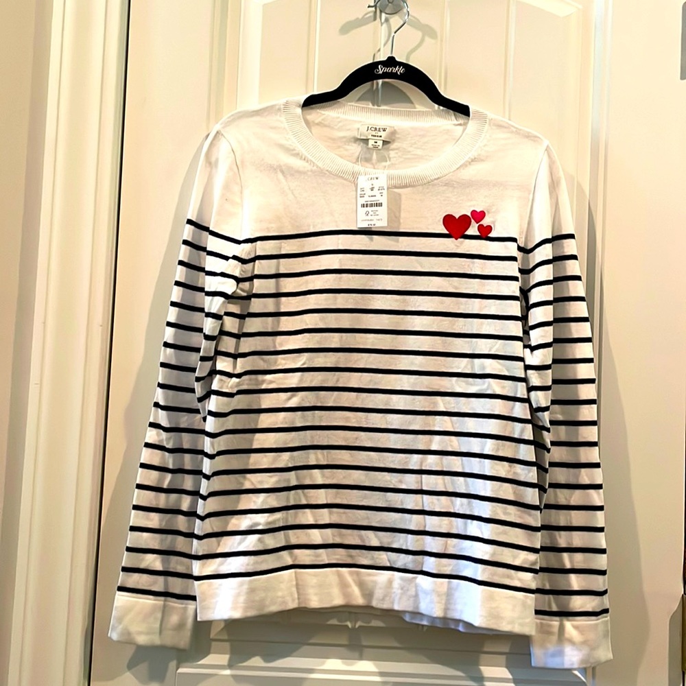 J Crew White with Navy stripes and Three hearts on chest New With Tags